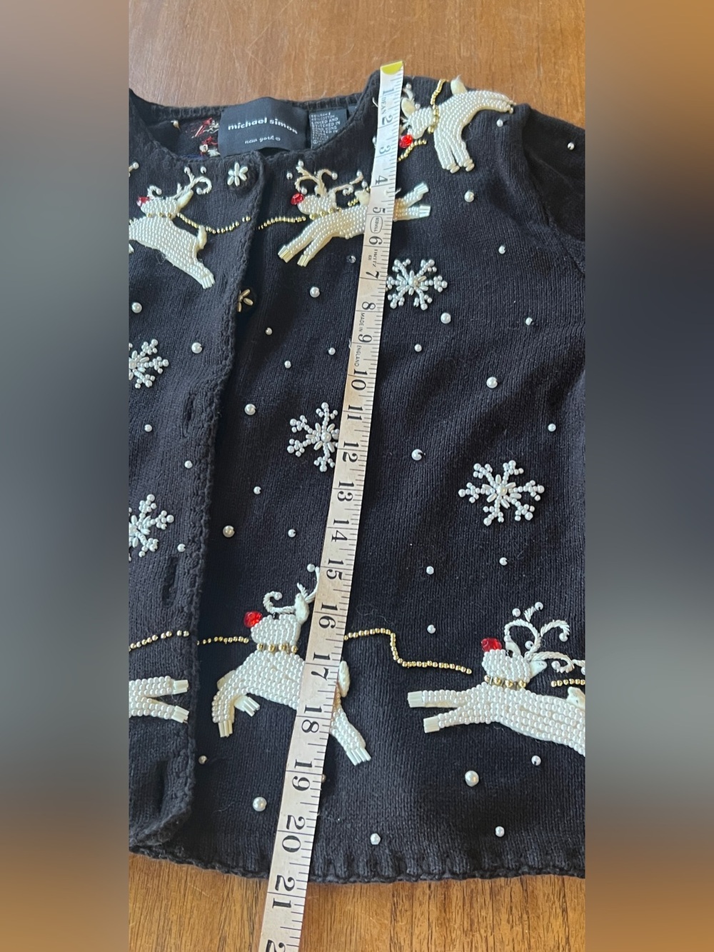 Vintage Michael Simon Beaded Christmas Cardigan Reindeer and Santa Womens M - Picture 7 of 9